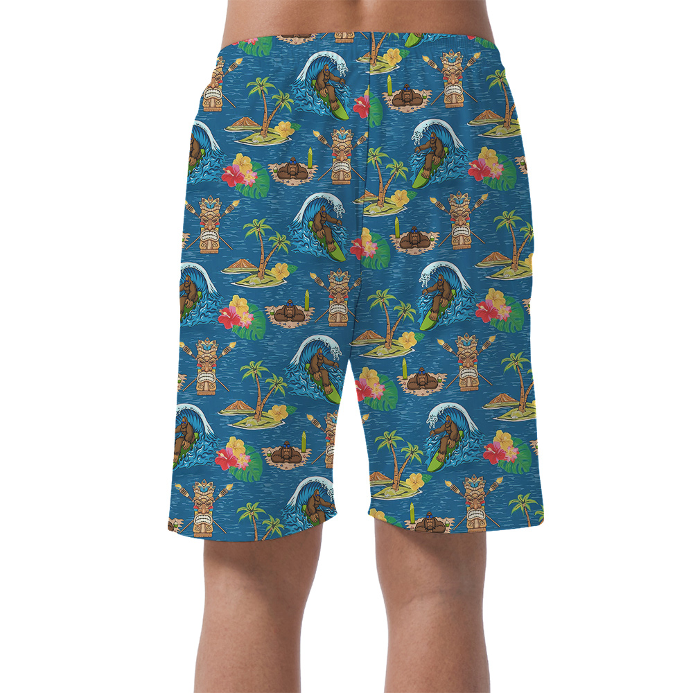 Bigfoot Surfing Tiki Blue Hula Swim Short for Men