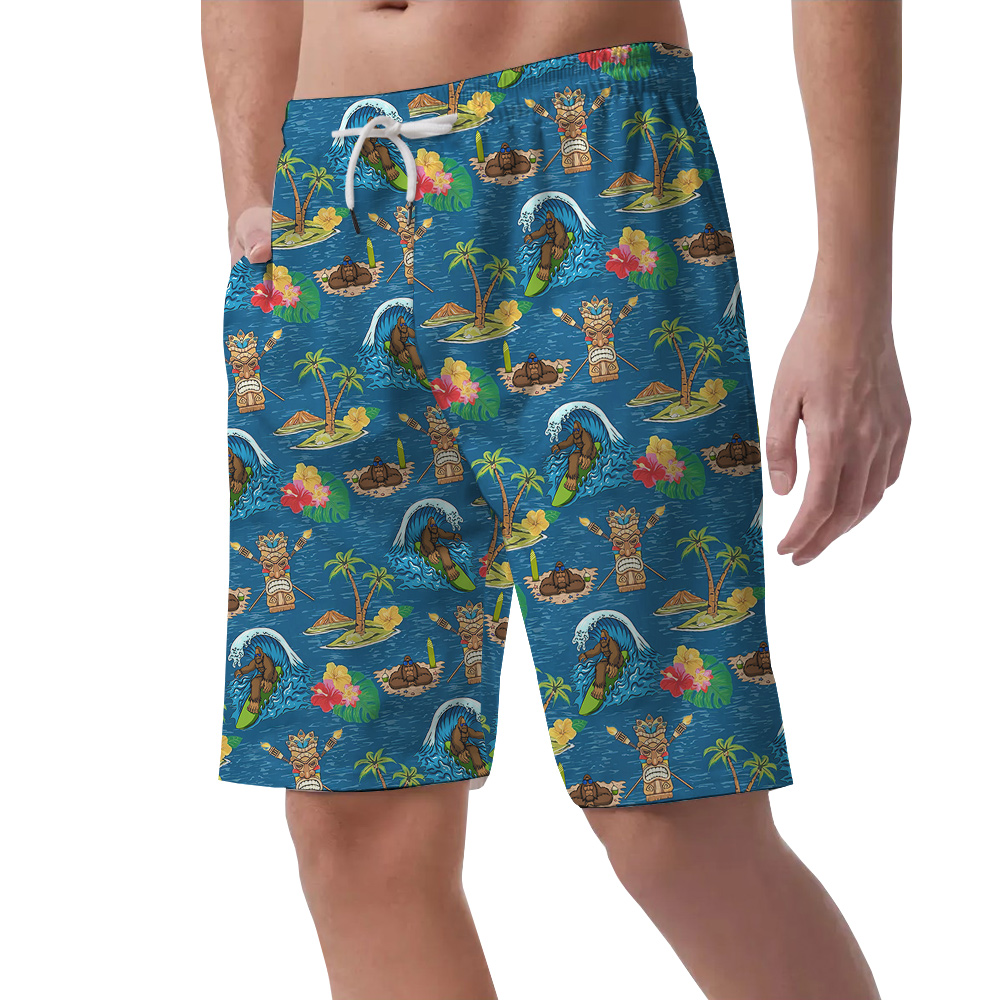 Bigfoot Surfing Tiki Blue Hula Swim Short for Men