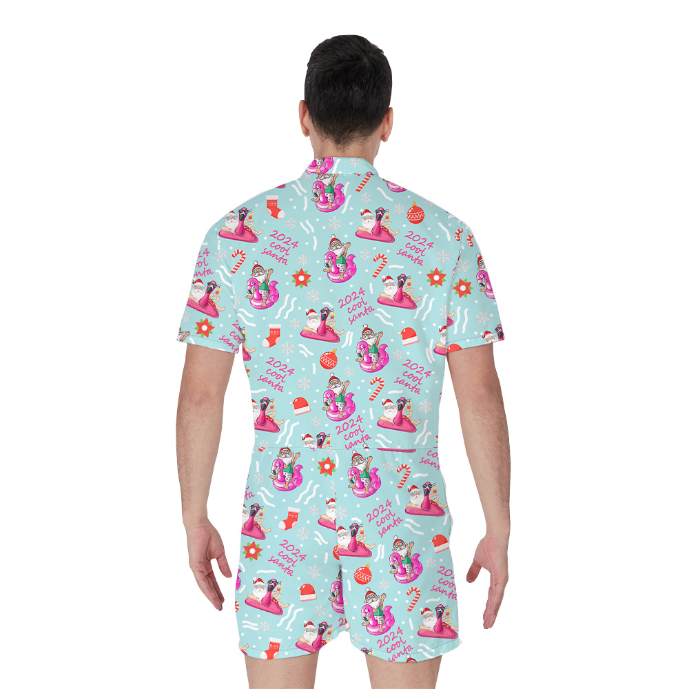 Flamingo Santa Aussie Xmas Hawaiian Romper for Men