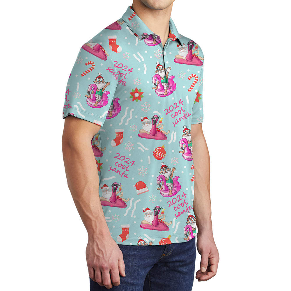 2024 Cool Santa Hawaiian Collared Golf Shirt for Men