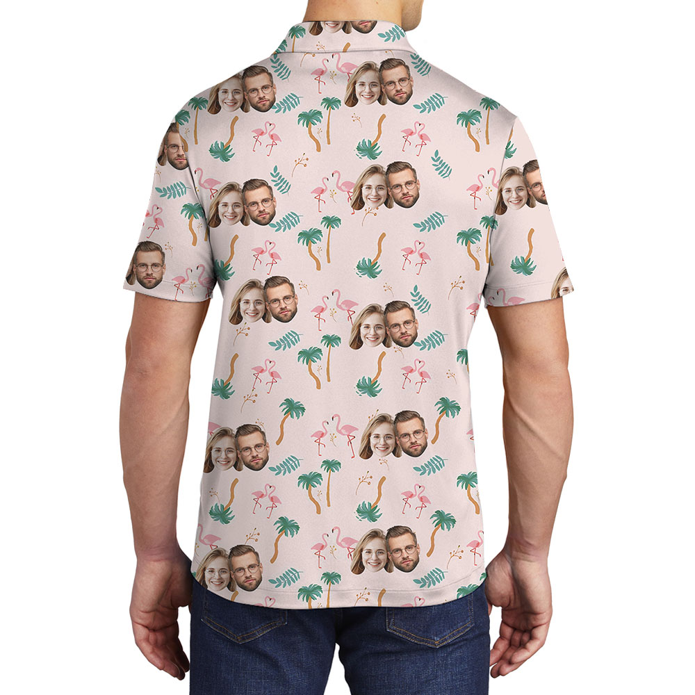 Pink Men's Golf Shirt With Flamingo Theme And Face