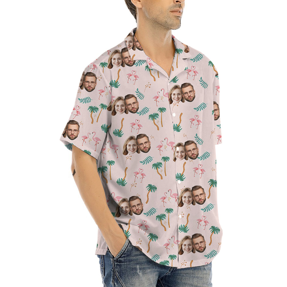 Pink Short Sleeve Hawaiian Shirt With 1-5 Faces