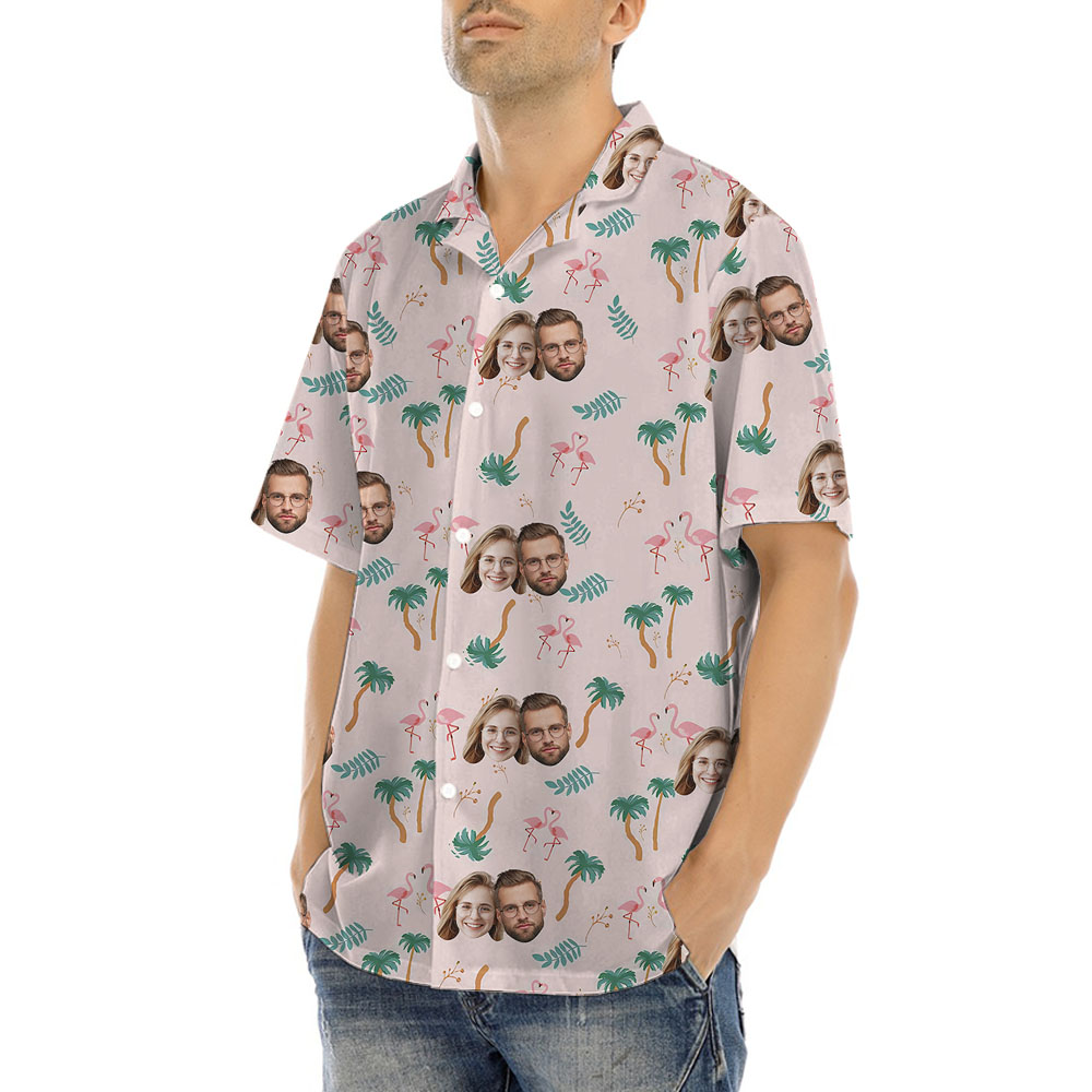 Pink Short Sleeve Hawaiian Shirt With 1-5 Faces