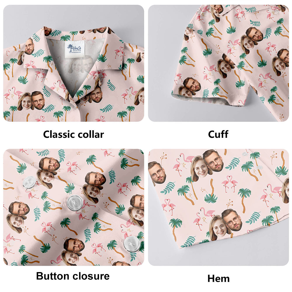 Pink Short Sleeve Hawaiian Shirt With 1-5 Faces
