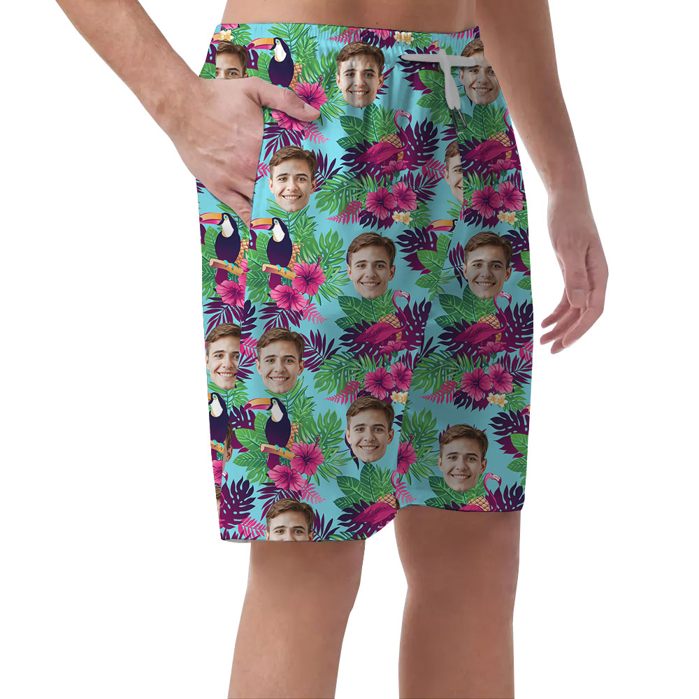Unique Toucan Tropical Men's Beach Shorts With Face
