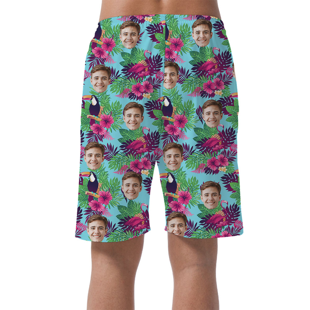 Unique Toucan Tropical Men's Beach Shorts With Face