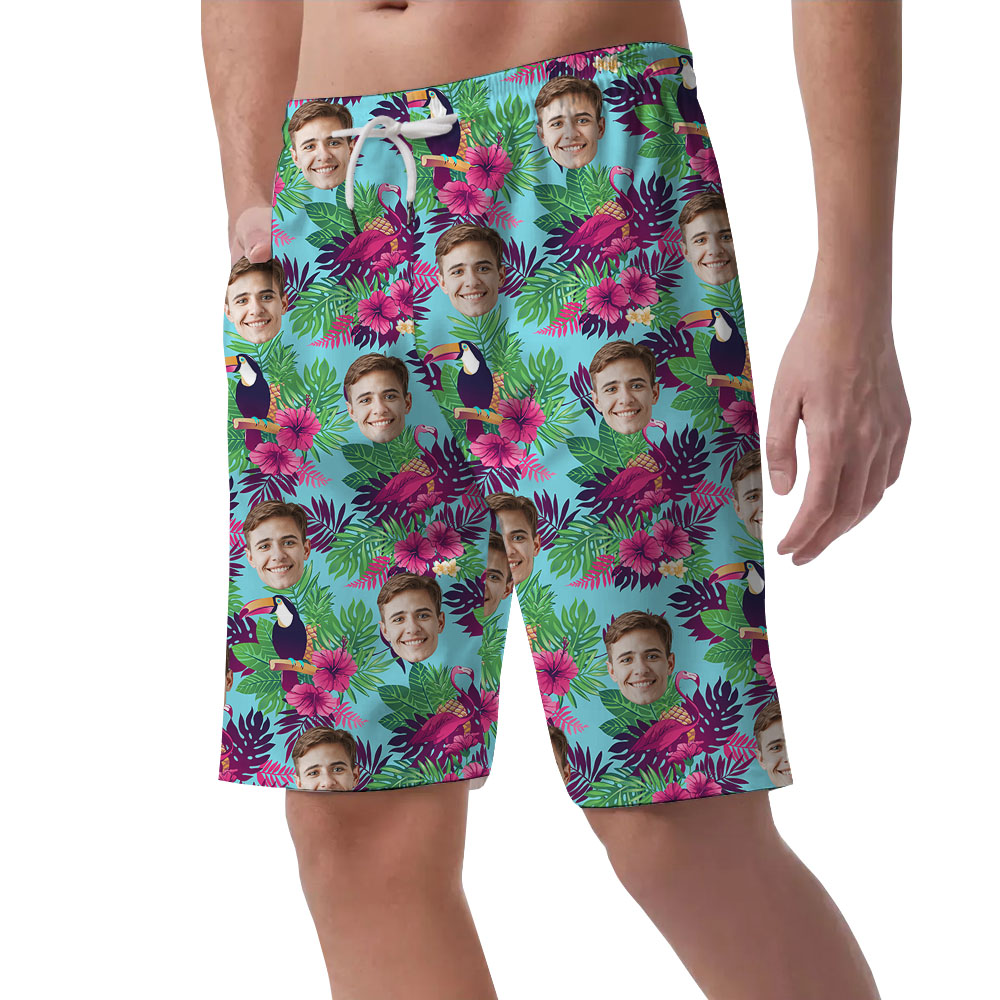 Unique Toucan Tropical Men's Beach Shorts With Face