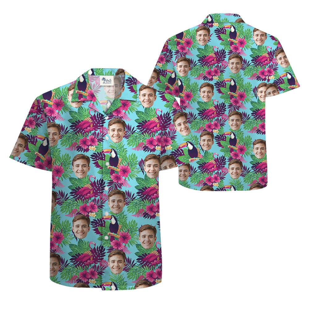 Floral Toucan Men's Aloha Shirt With Custom Face