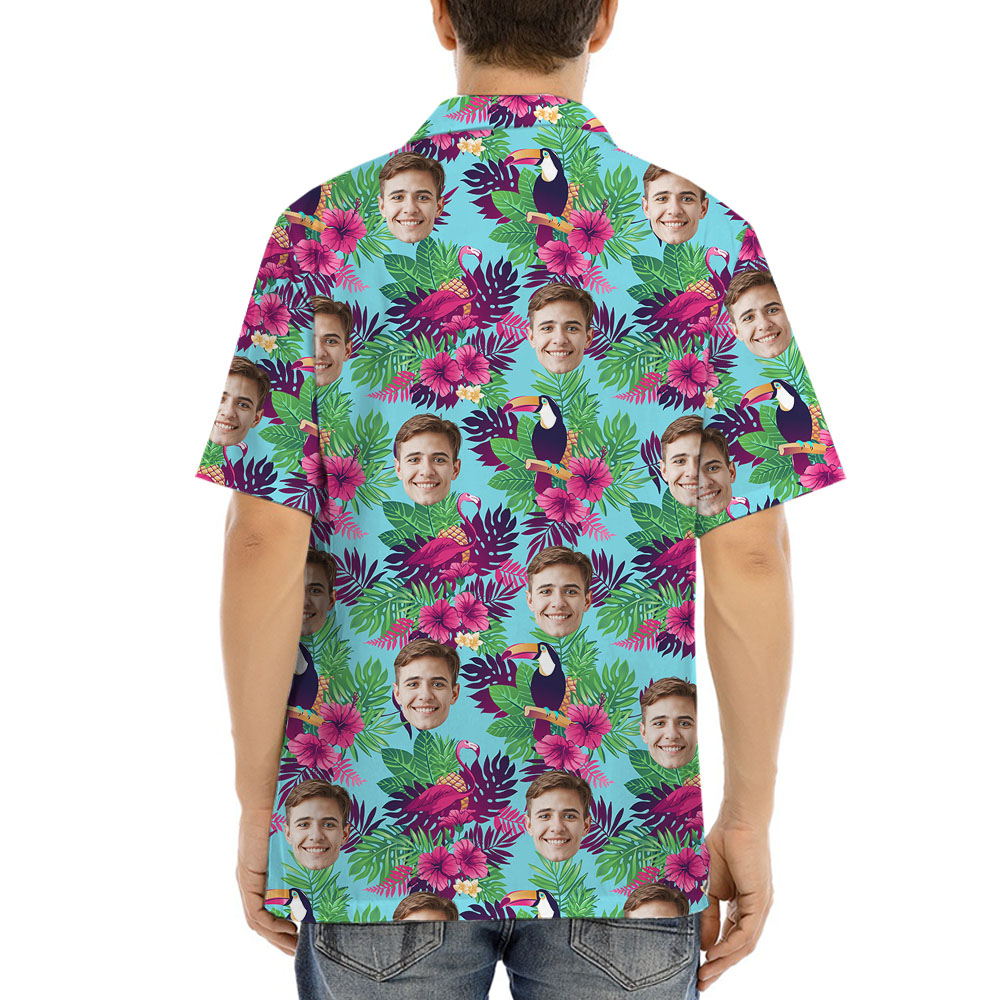 Floral Toucan Men's Aloha Shirt With Custom Face