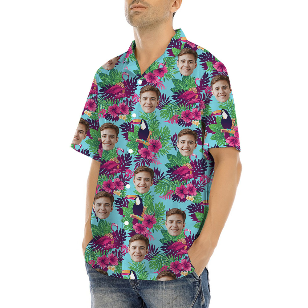 Floral Toucan Men's Aloha Shirt With Custom Face
