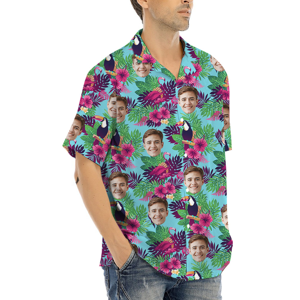 Floral Toucan Men's Aloha Shirt With Custom Face