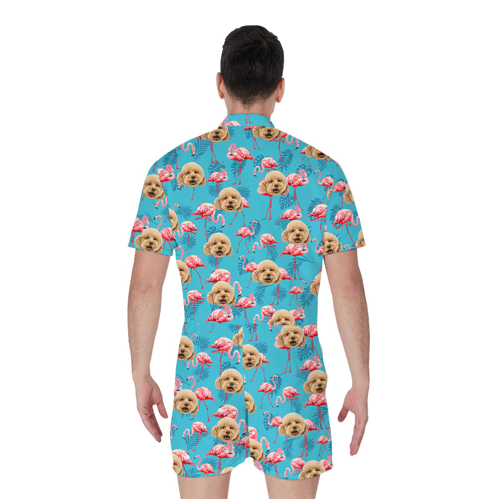 Cool Blue Flamingo Beach Men's Romper With Faces