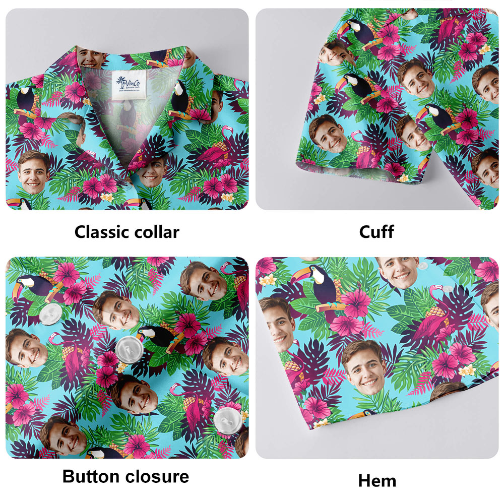 Floral Toucan Men's Aloha Shirt With Custom Face