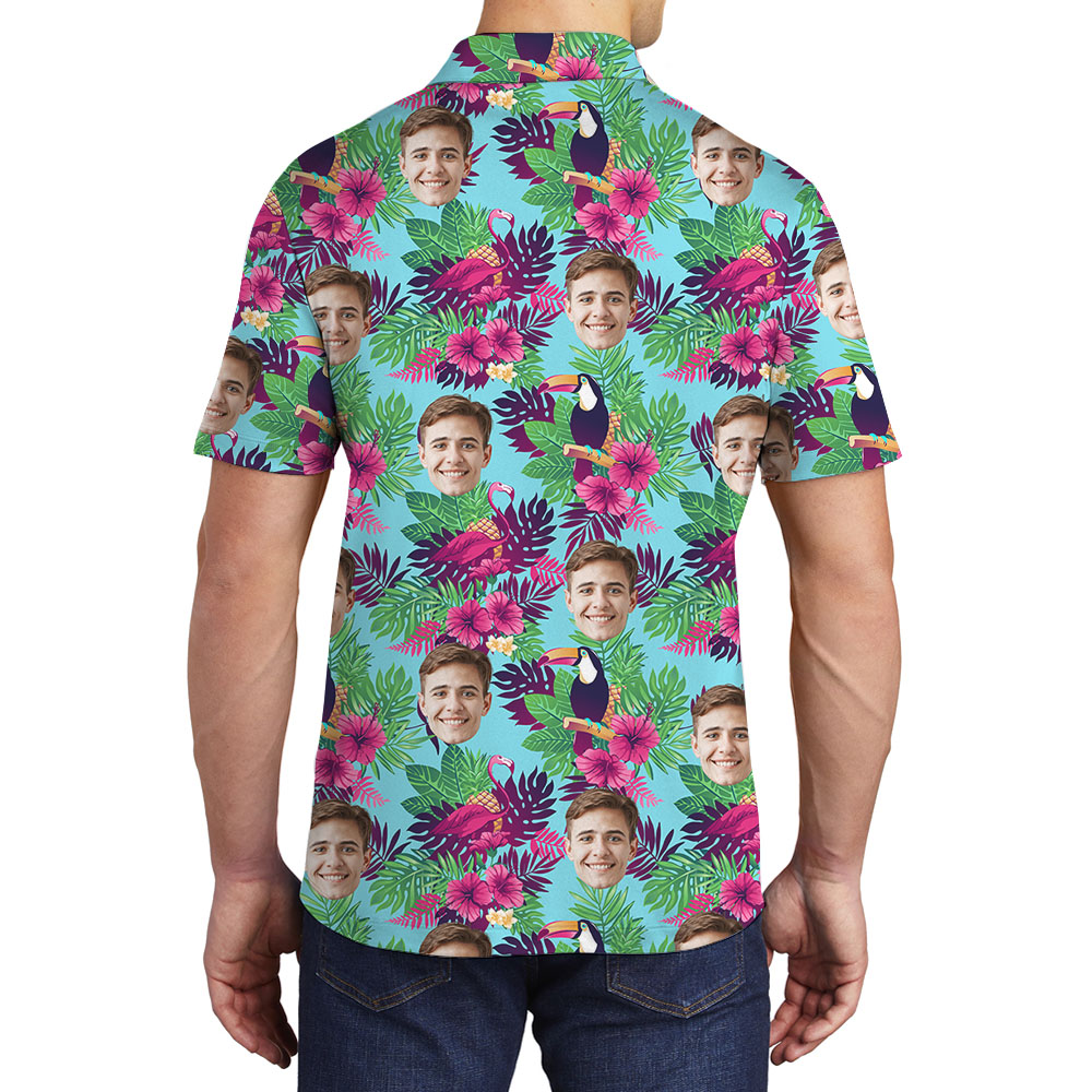 Cool Custom Face Men's Polo Shirt With Toucan Tropical Print