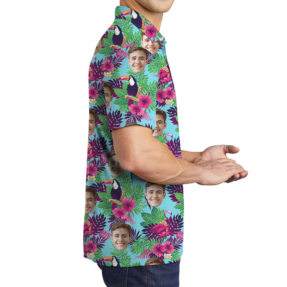 Cool Custom Face Men's Polo Shirt With Toucan Tropical Print