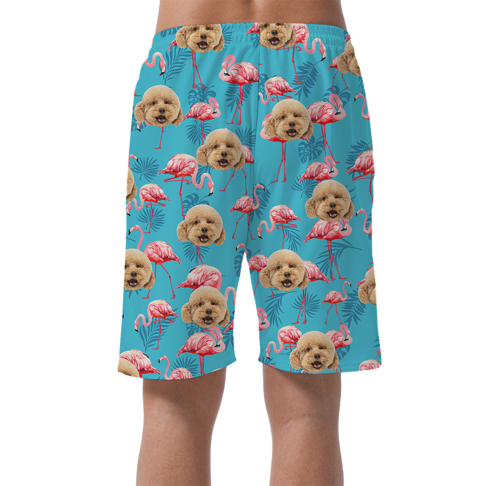 Pink Flamingo Men's Beach Shorts With Custom Faces