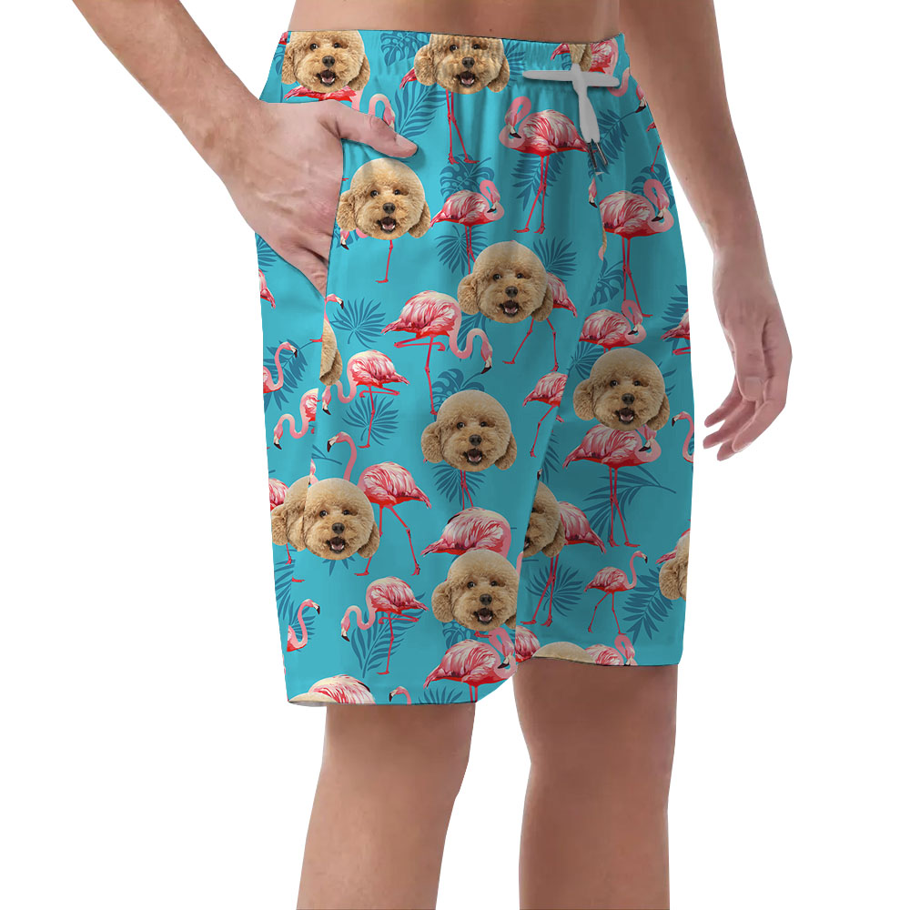 Pink Flamingo Men's Beach Shorts With Custom Faces