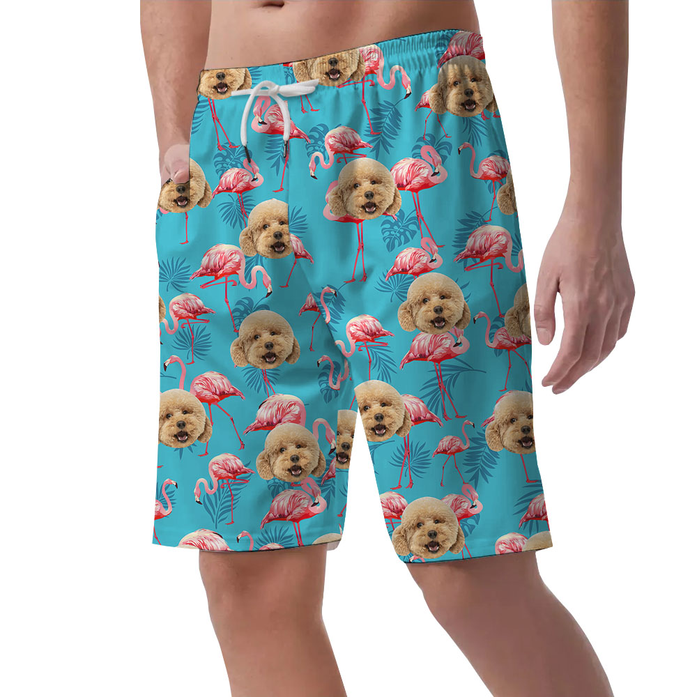 Pink Flamingo Men's Beach Shorts With Custom Faces