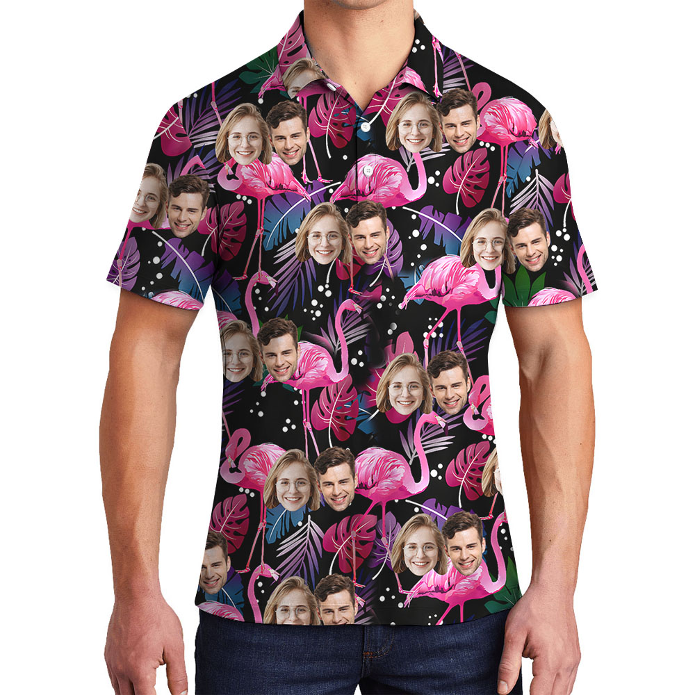 Pink Flamingo Polo Golf Shirt With Face On Them - variant image 1