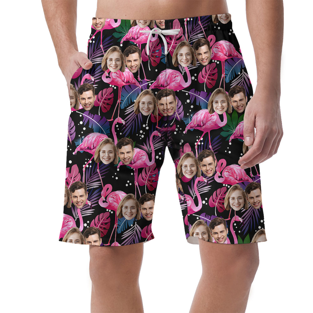 Casual Men's Hawaiian Shorts With Flamingo And Faces Print - variant image 1