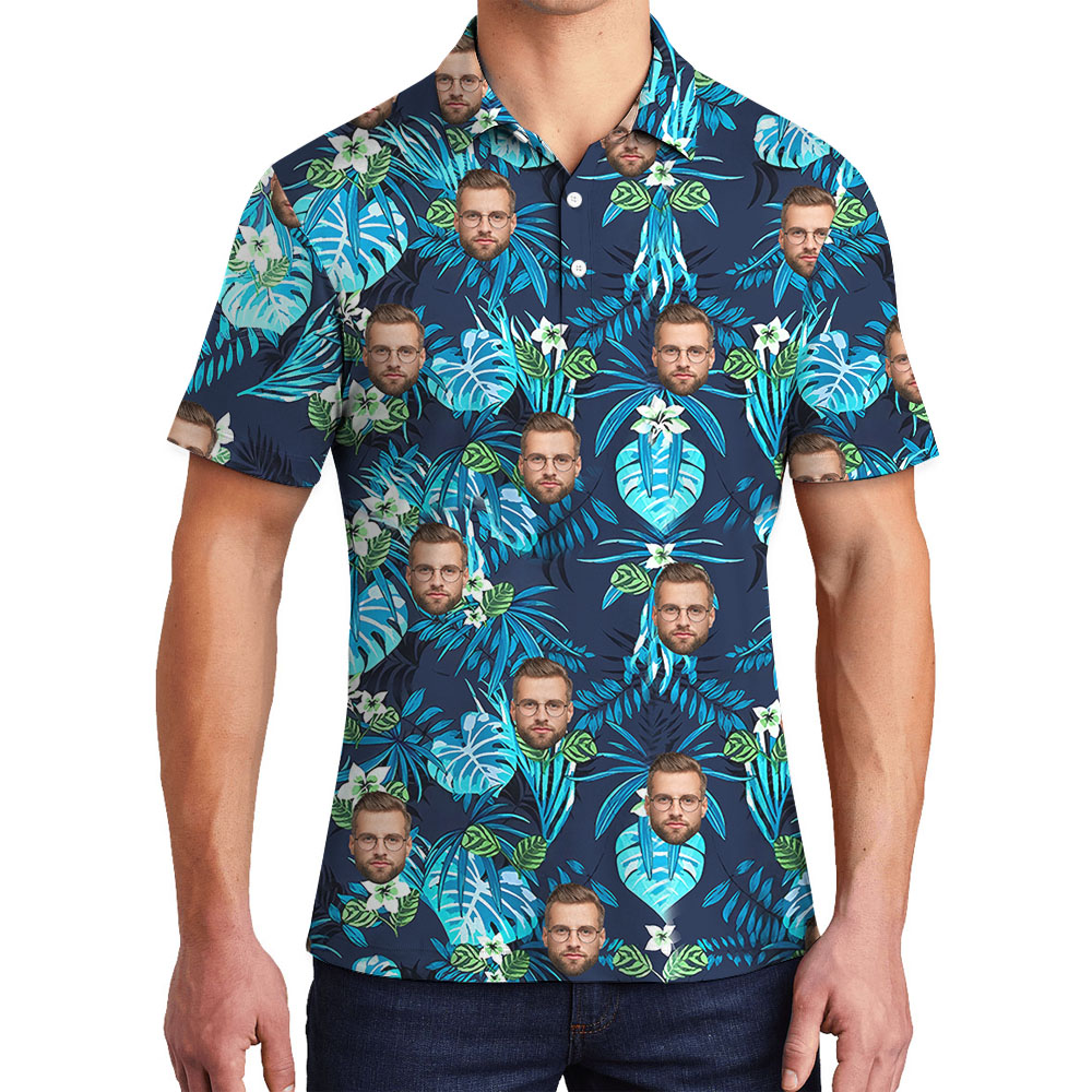 Personalized 1-5 Pictures Polo Golf Shirt With Tropical Print - variant image 1