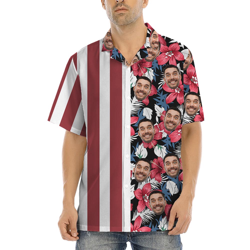 Striped American Flag Tropical Shirt Custom Face - variant image 1