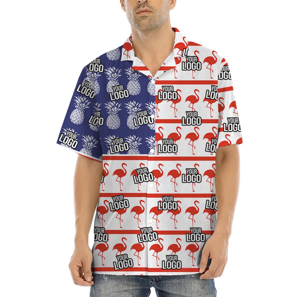 Custom Logo Pineapple Flamingo Patriotic Hawaiian Shirt - variant image 1