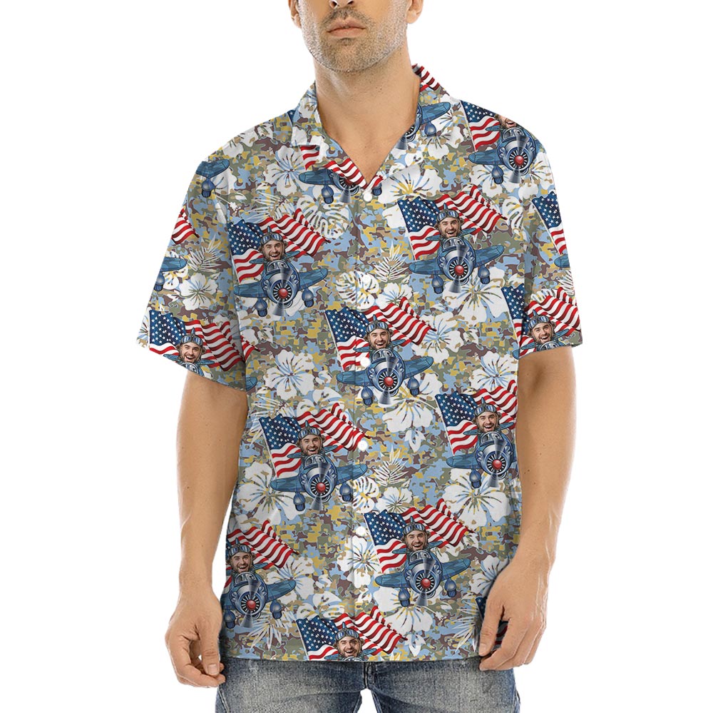 Custom Face Military Camouflage Hawaiian Shirt Men - variant image 1
