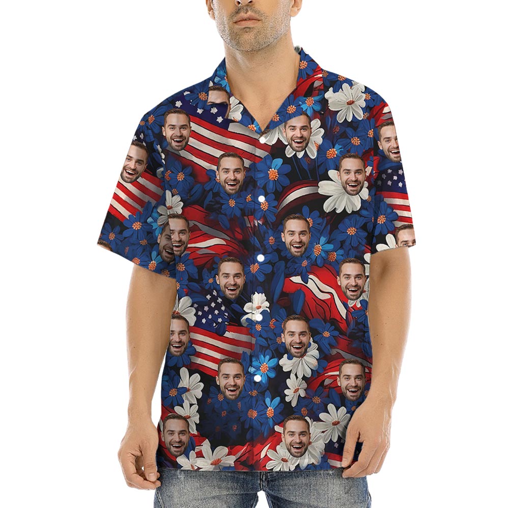 Custom Patriotic Floral Hawaiian Shirt Mens - variant image 1