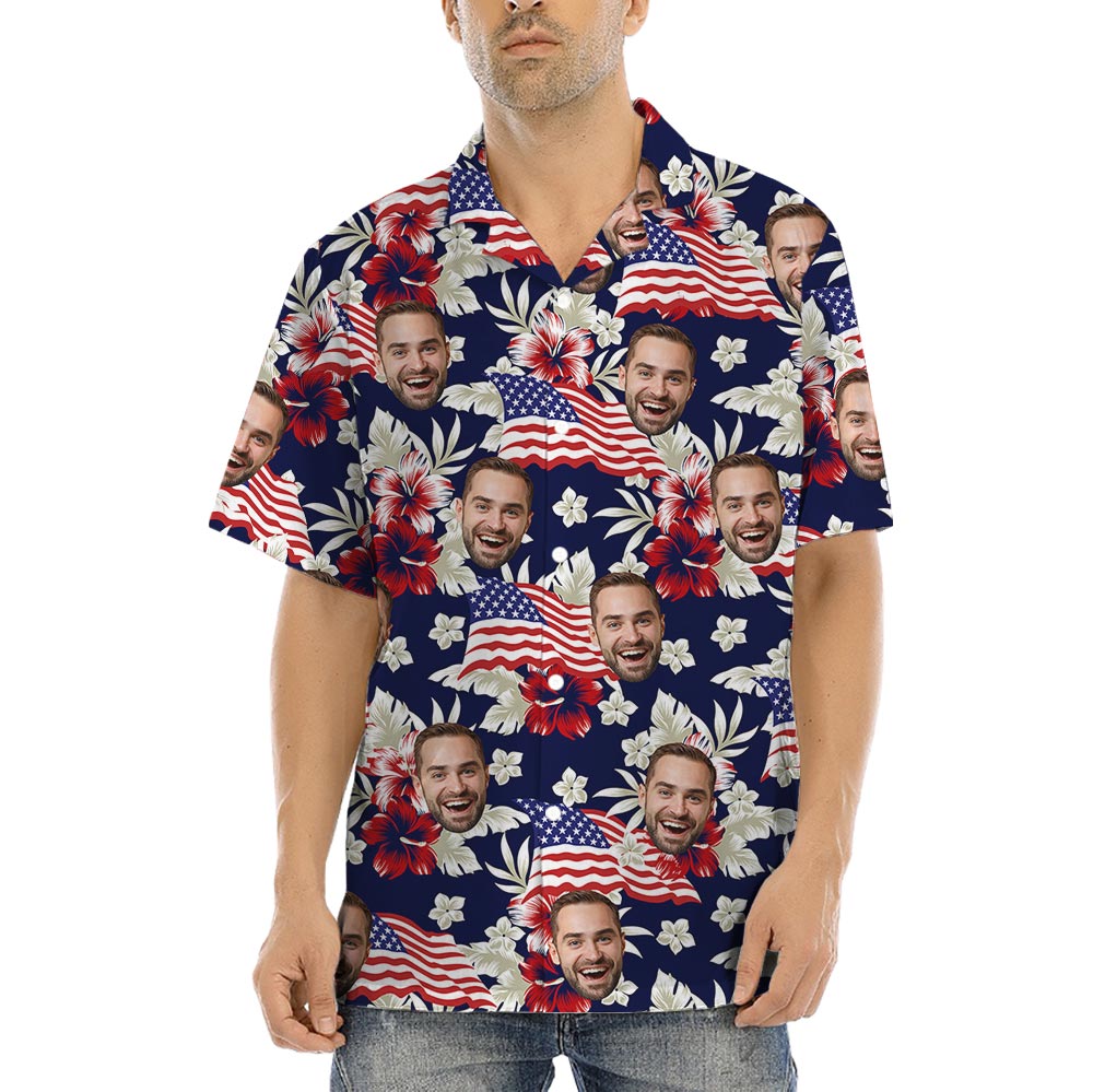 Custom Your Face On Patriotic Tropical Shirt - variant image 1