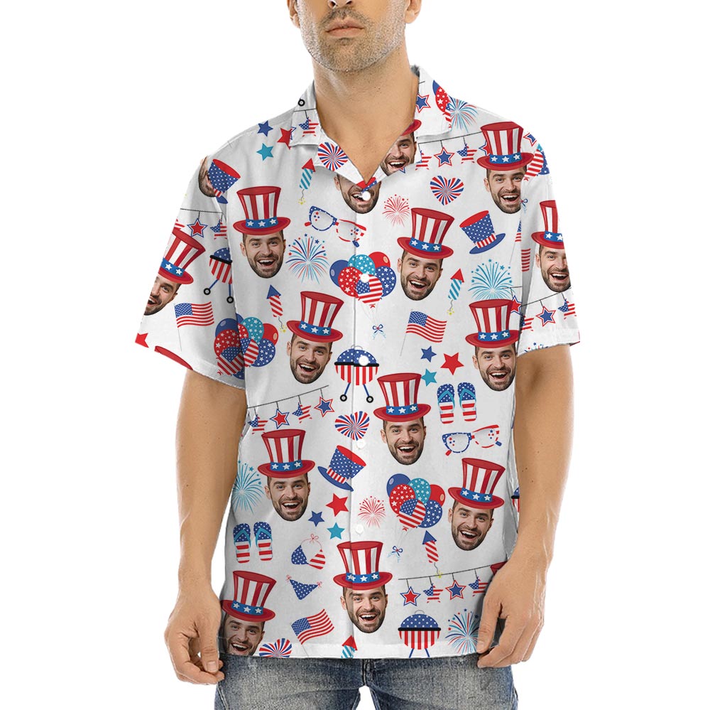 Funny Custom Face Men 4th of July Hawaiian Shirt - variant image 1