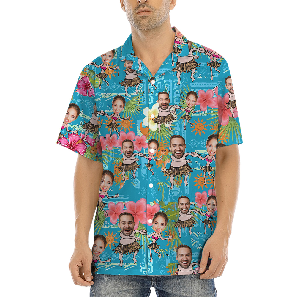 Custom Couple Faces Hula Vintage Hawaiian Shirt - variant image 1