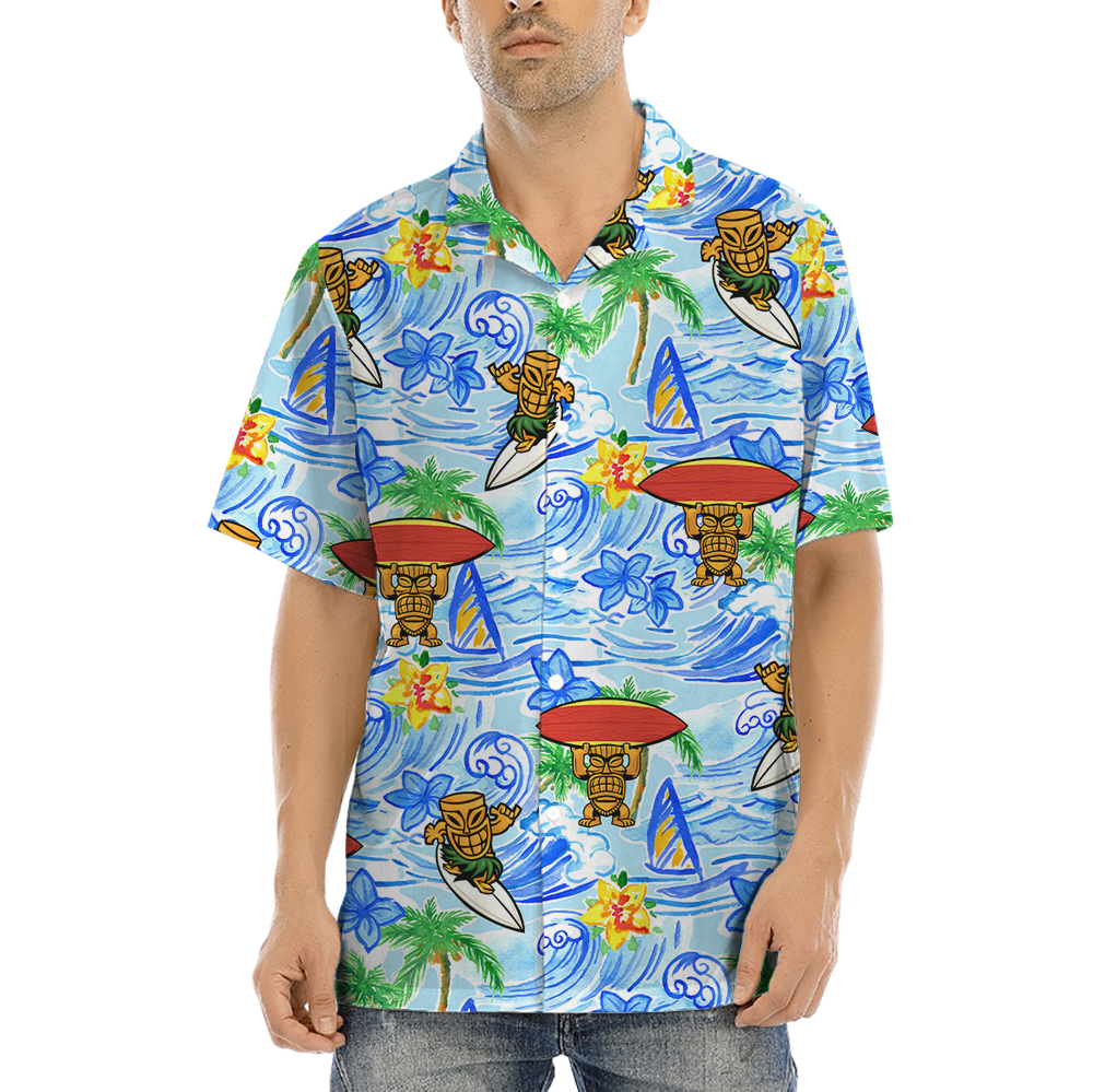 Tiki Surfing Classic Blue Hawaiian Shirt - variant image 1