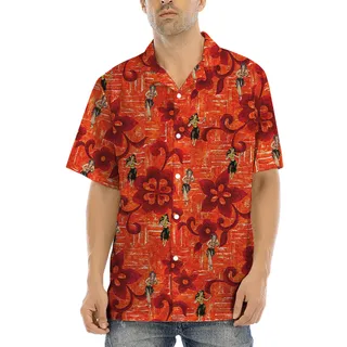 Vintage Hula Girl Dancing Orange Aloha Shirt