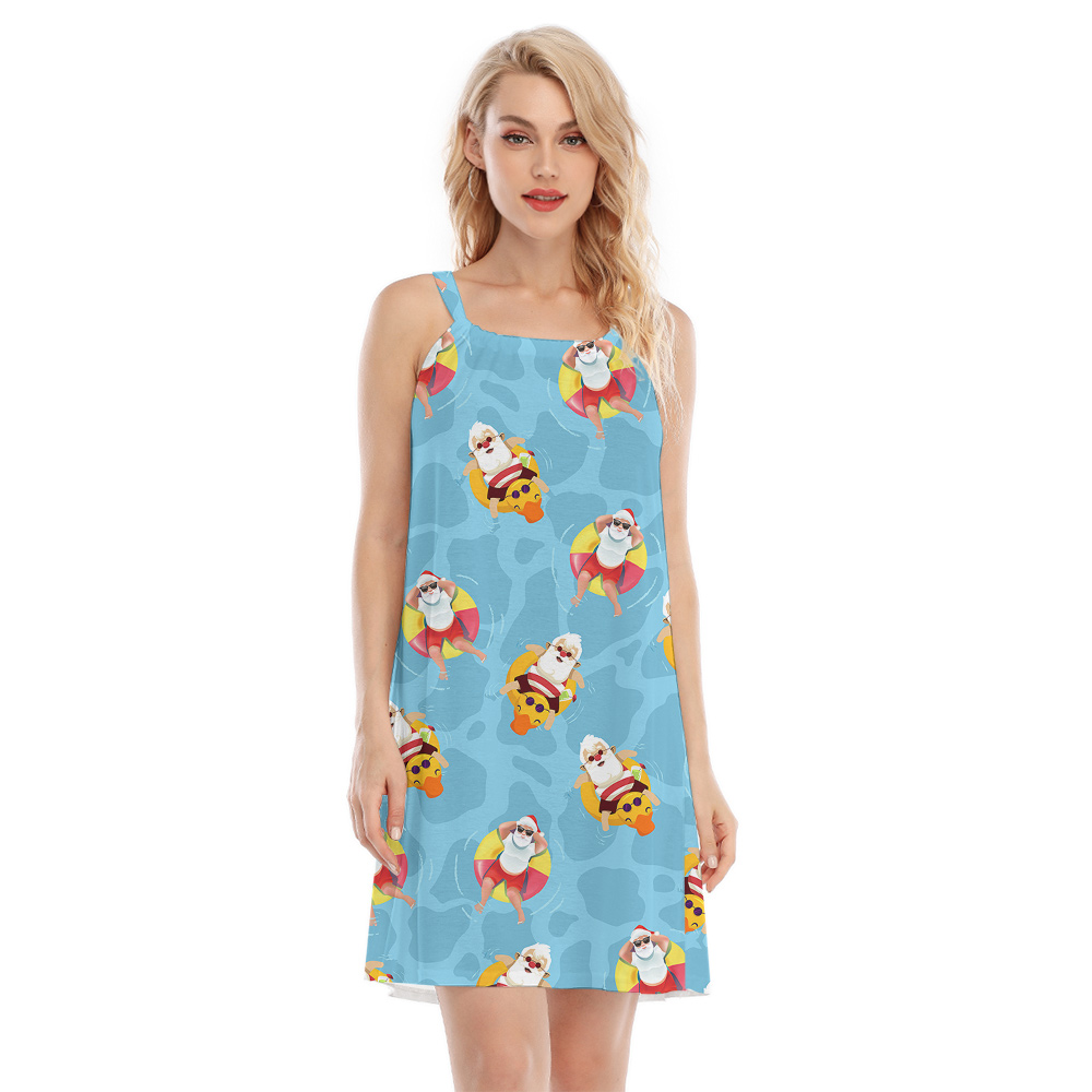 Swimming Santa Summer Xmas Blue Hawaiian Cami Dress - variant image 1
