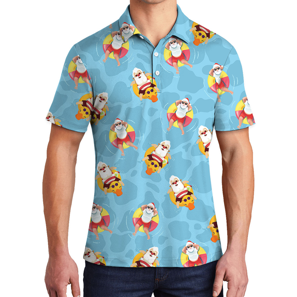 Blue Pool Santa Chrissie Hawaiian Collared Golf Shirt - variant image 1