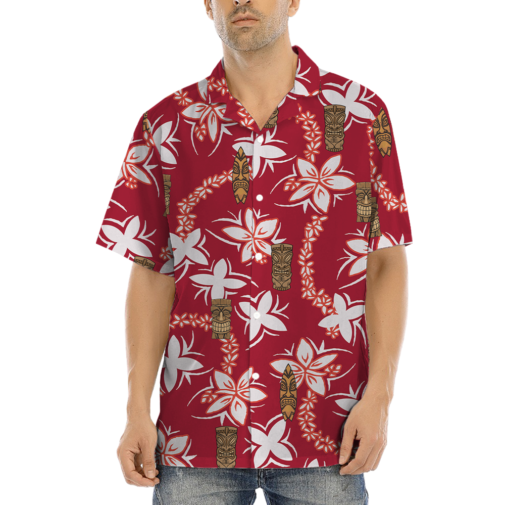 Tiki Vintage Floral Red Hawaiian Button Up Shirt - variant image 1