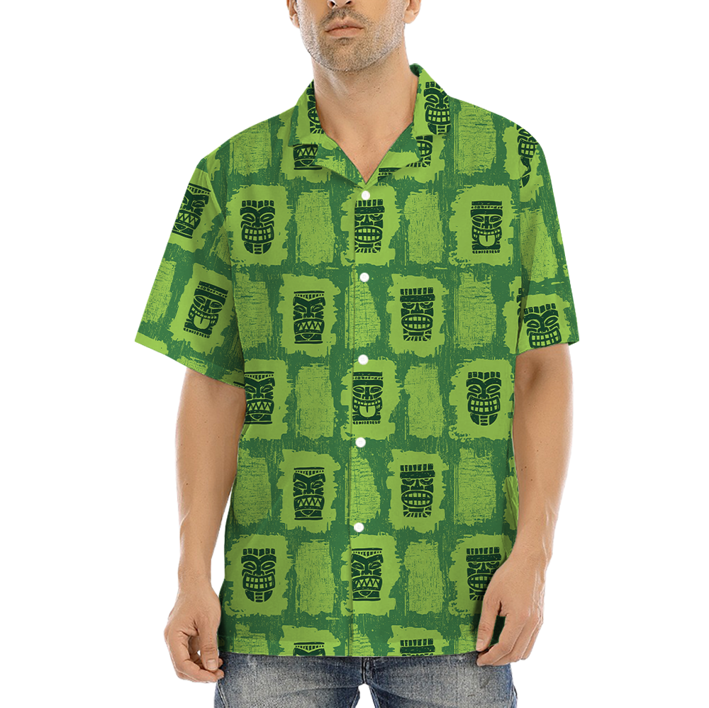 Vintage Tiki Green Aloha Shirt - variant image 1