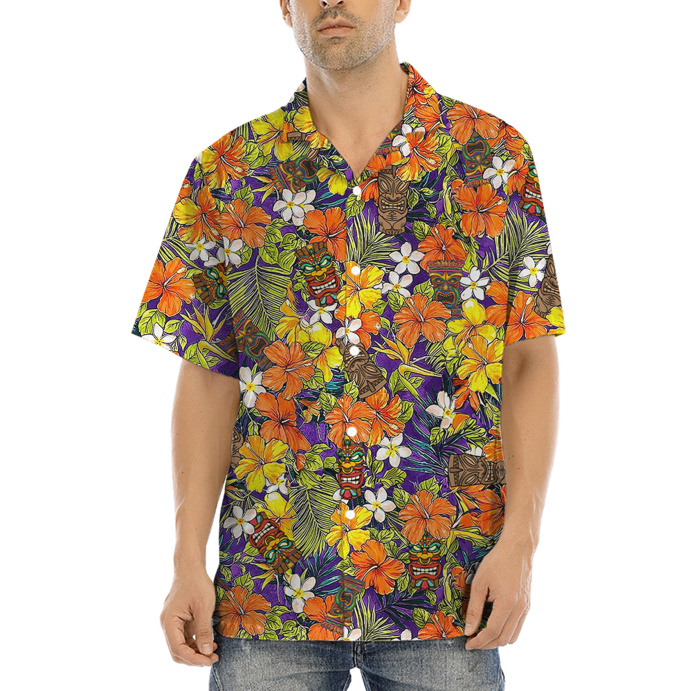 Colorful Floral Tiki Hawaiian Shirt - variant image 1