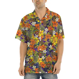 Colorful Floral Tiki Hawaiian Shirt