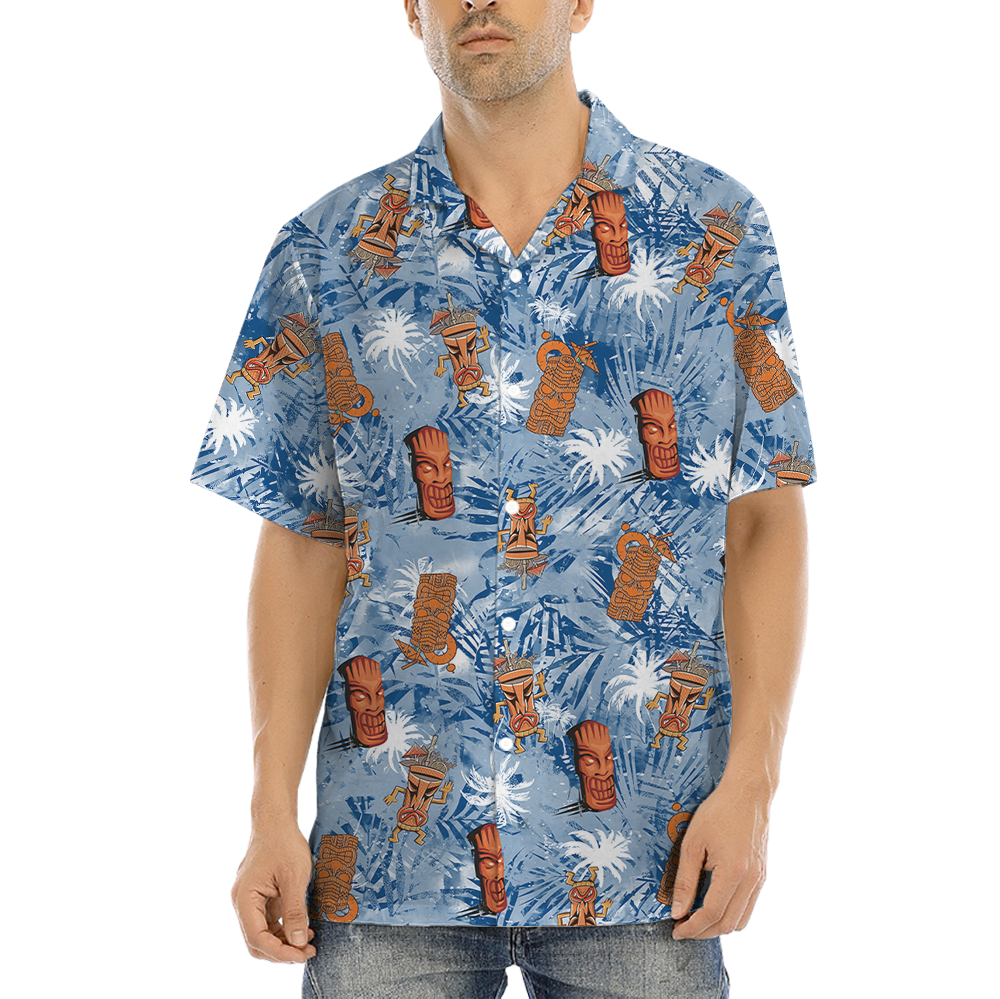 Tiki Drinks Vintage Blue Hawaiian Shirt - variant image 1