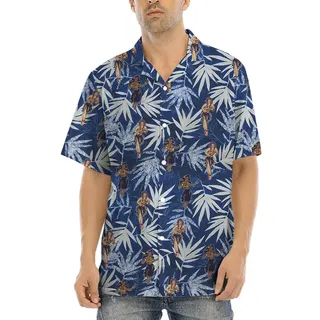 Hula Girl Dancing Vintage Blue Hawaiian Shirt