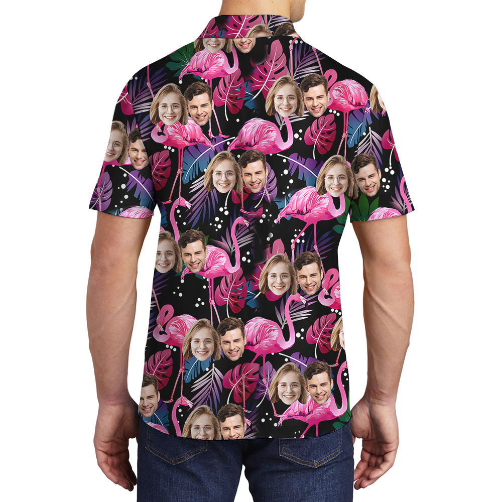 Pink Flamingo Polo Golf Shirt With Face On Them
