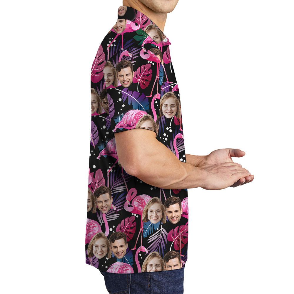 Pink Flamingo Polo Golf Shirt With Face On Them