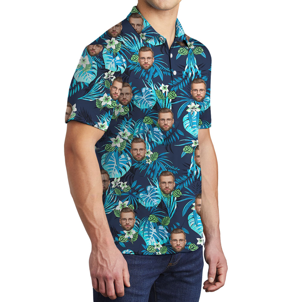 Personalized 1-5 Pictures Polo Golf Shirt With Tropical Print