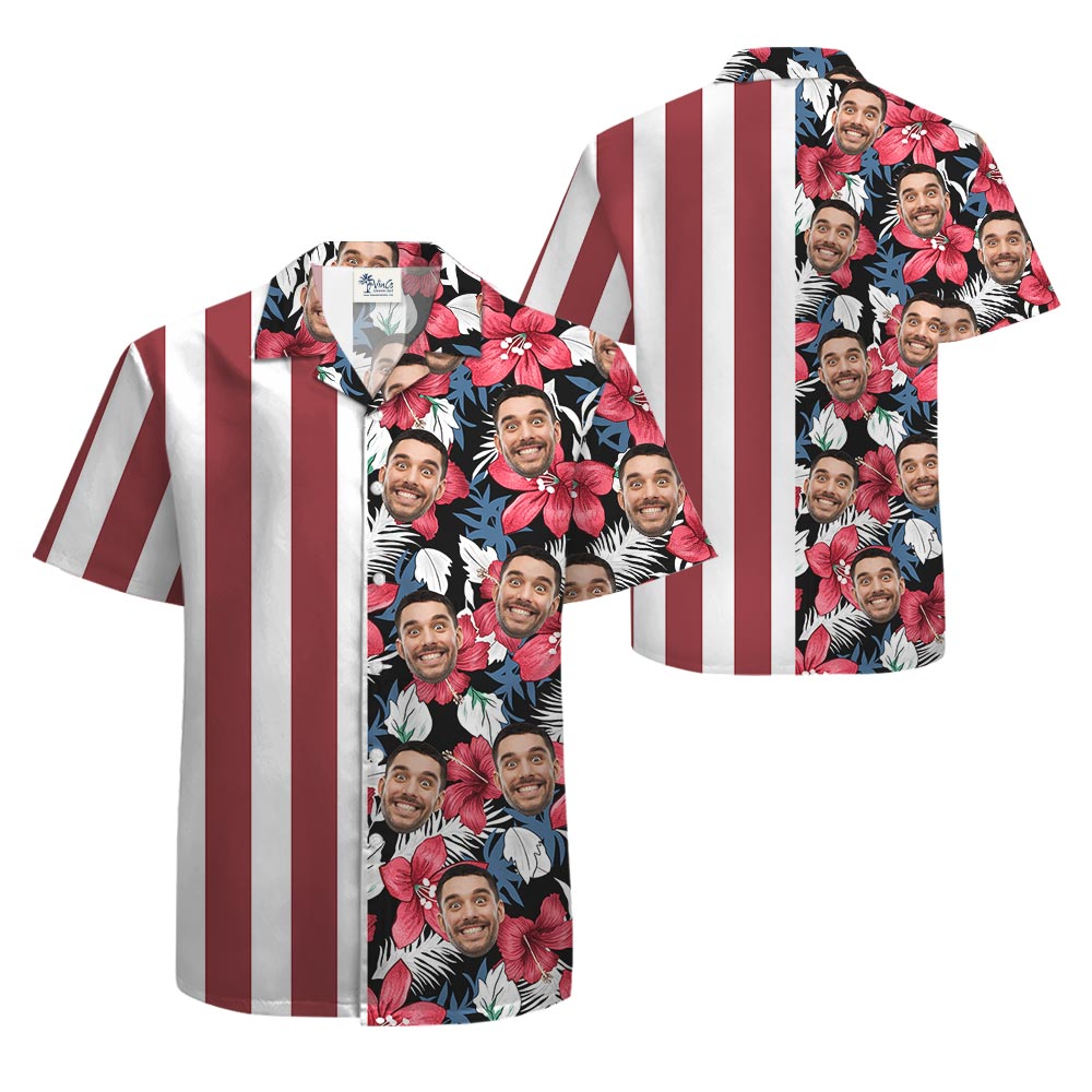 Striped American Flag Tropical Shirt Custom Face
