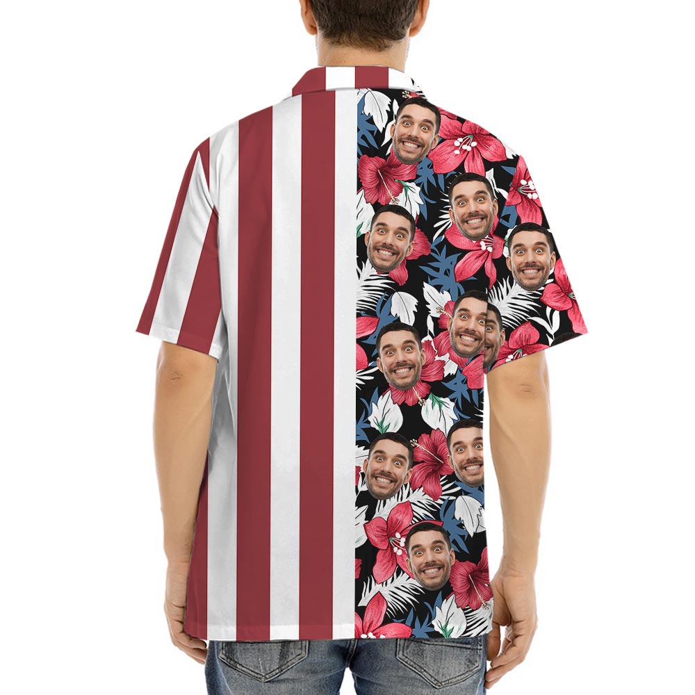 Striped American Flag Tropical Shirt Custom Face