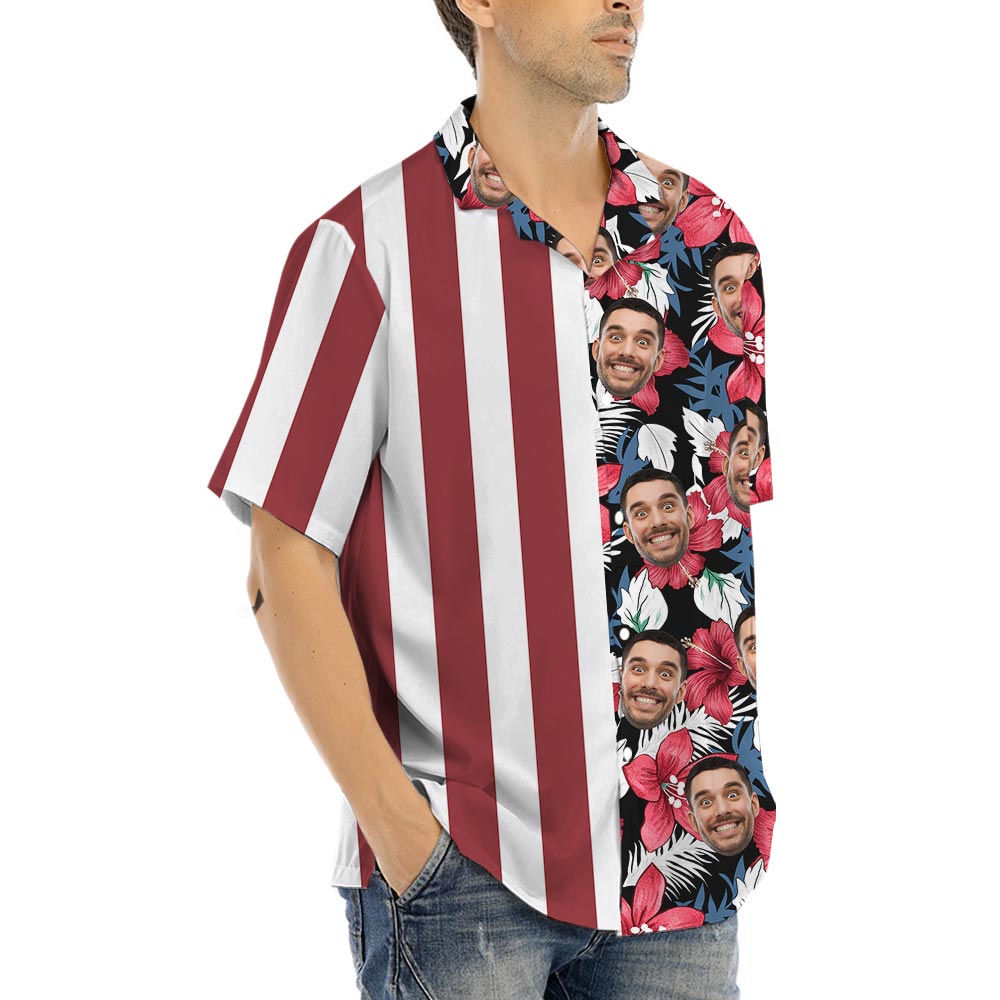 Striped American Flag Tropical Shirt Custom Face