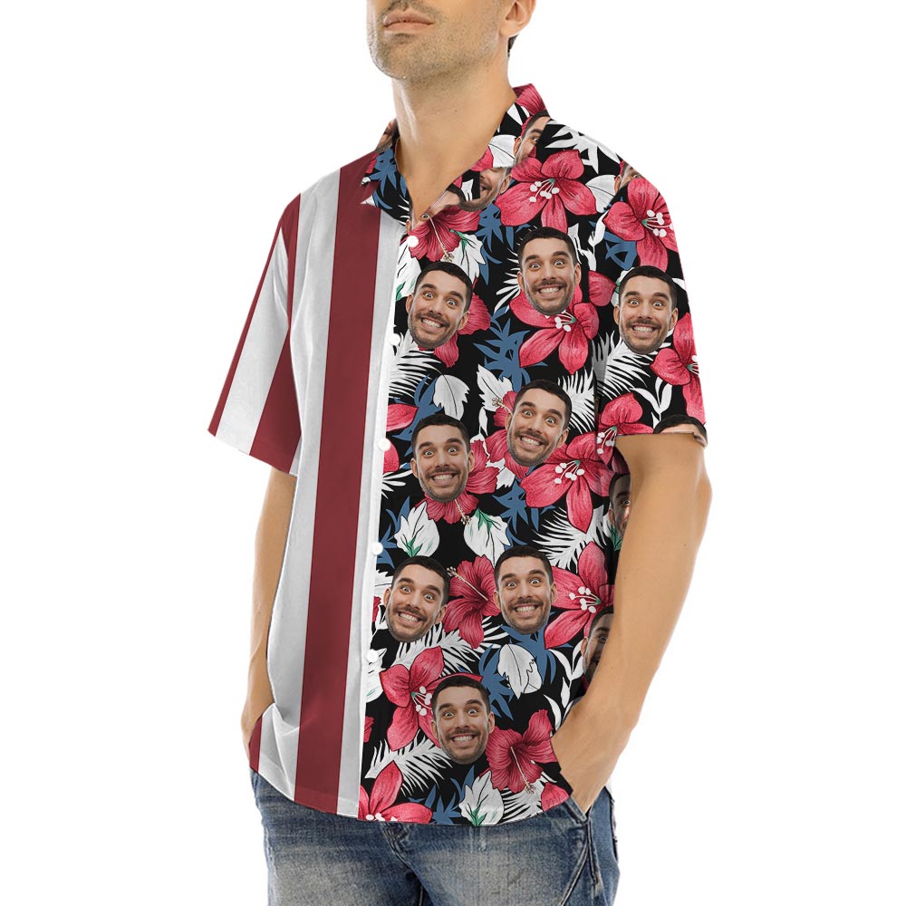 Striped American Flag Tropical Shirt Custom Face