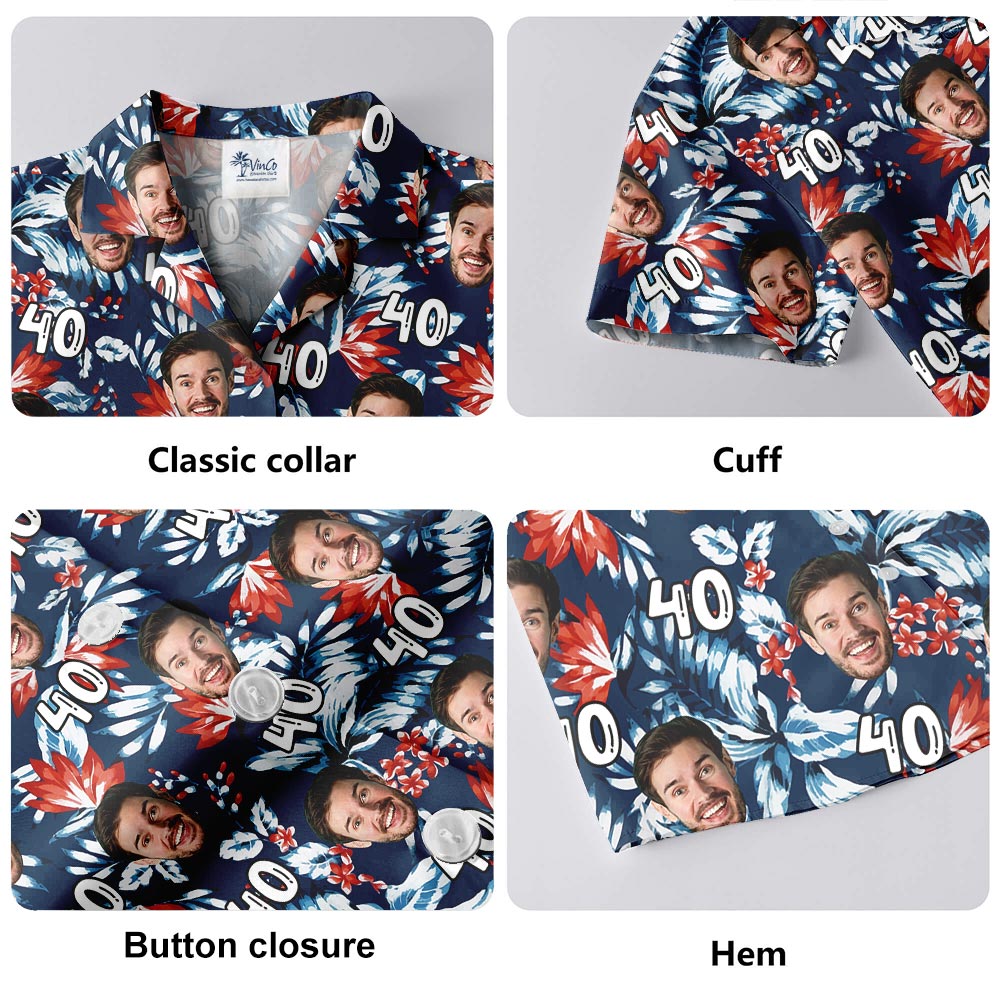 Personalized Face Birthday Hawaiian Button Up Shirt Navy